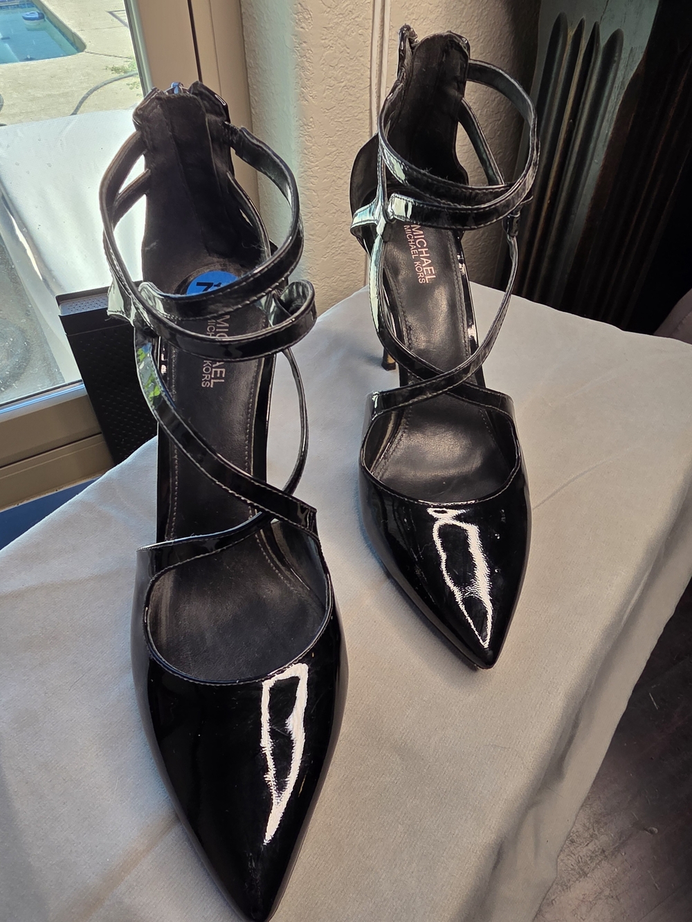 Michael Kors Black Patent Strappy Pointed-Toe Heels
